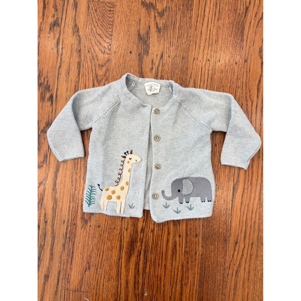 Viverano Organics Grey Safari Cardigan 100% Organic Cotton Baby 0-3M 777031